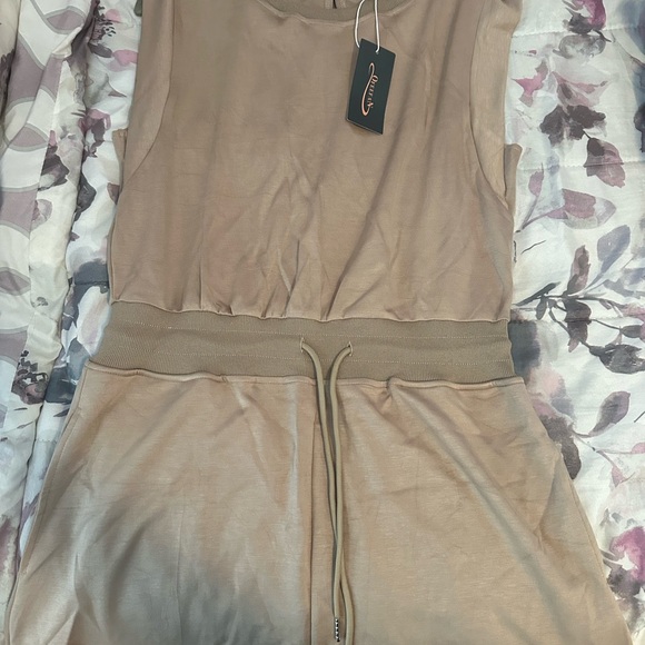 Tan Sleeveless Jumpsuit - Picture 1 of 8